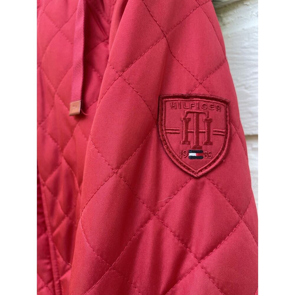 NEW Tommy Hilfiger Coat Womens S Red Quilted Hooded Parka Navy Shearling - Picture 5 of 7